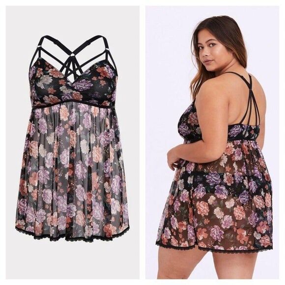 Torrid Floral Simply Mesh Strappy Babydoll - Picture 1 of 5